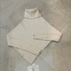 Alice + Olivia ivory Cowl Neck Sweater with Oversized Fit and Ribbed Texture